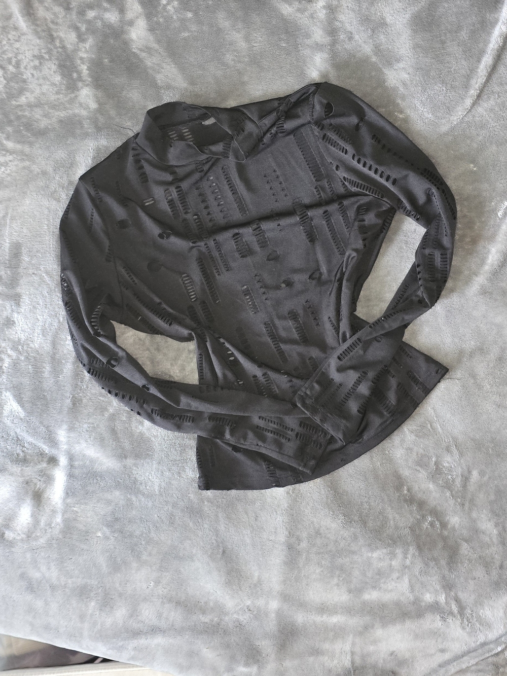 Black Sheer Cutout Long-Sleeve Mock Neck Top